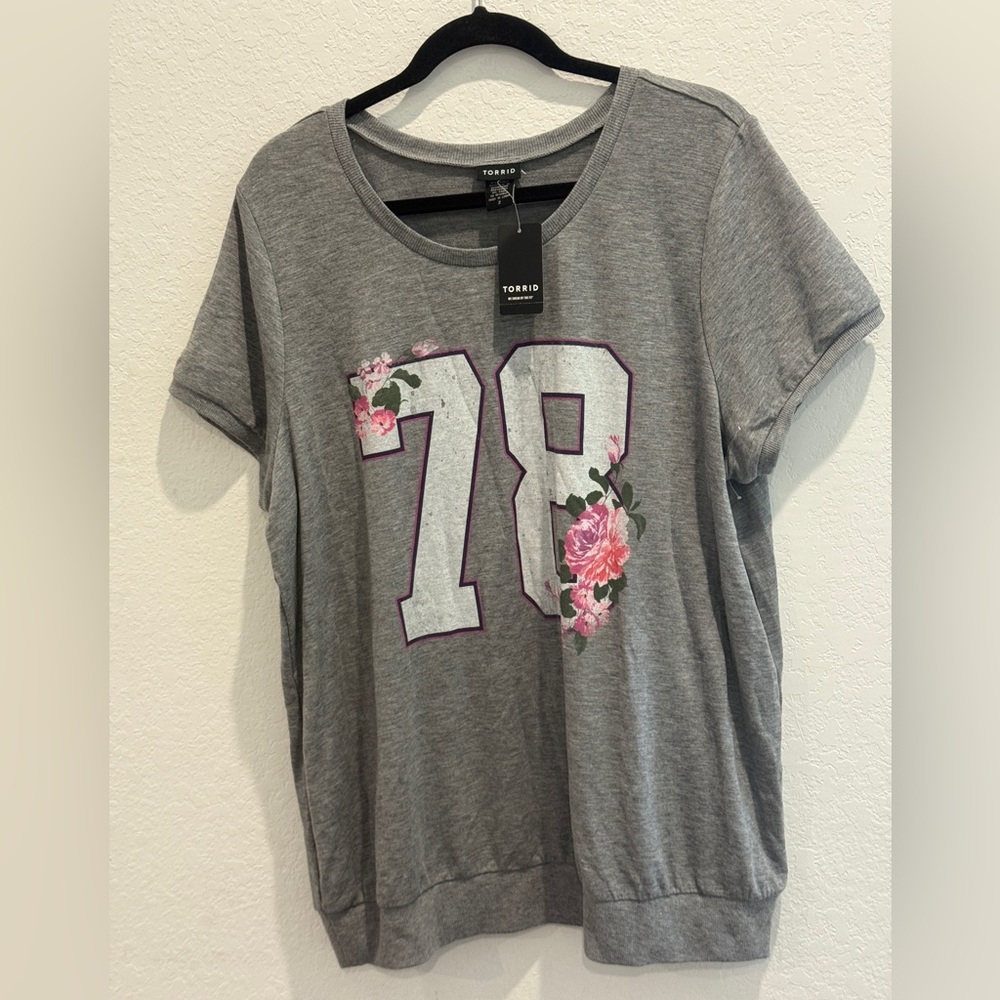 Torrid Gray Number Graphic Tee with Floral Accents
